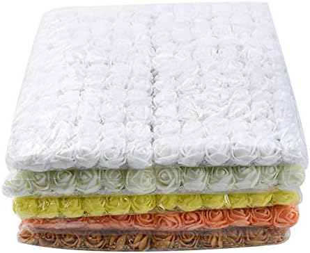 Mini Fake Rose Flower Heads 144pcs Mini Artificial Roses DIY Wedding Flowers Accessories Make Bridal Hair Clips Headbands Dress (Bottom add Gauze) White