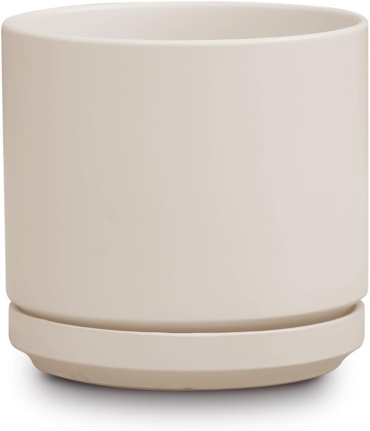 Ceramic Mid Modern Planter Pots with Detached Saucer - Indoor/Outdoor Plant Pots with Drainage Hole