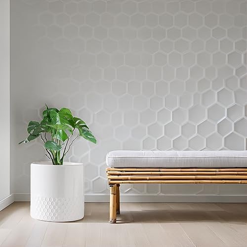 Docrin Ceramic Planters Indoor, 8 Inch Plant Pots with Drainage Holes for Home/Office - White Honeycomb