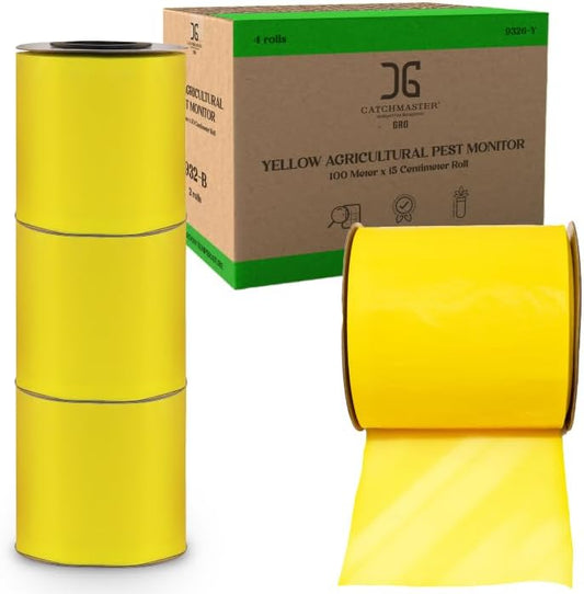 Catchmaster GRO XL AG Roll 4PK, Double Sided Adhesive Fly Tape Strips, Fungus Gnat Sticky Trap for Greenhouse, Garden, Nursery, Pest Control Gardening Supplies, Pet Safe Insect Trap, 328' x 6'' Yellow