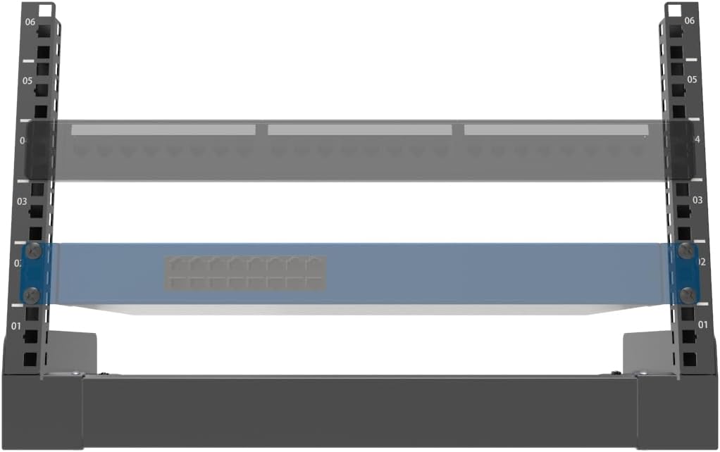 JINGCHENGMEI 6U Desktop Network Rack 19 inches Small Open Frame Rack 2 Post Free-Standing Tabletop Rack for Patch Panel, Data, AV, IT,Studio or Computer Equipment (6U)