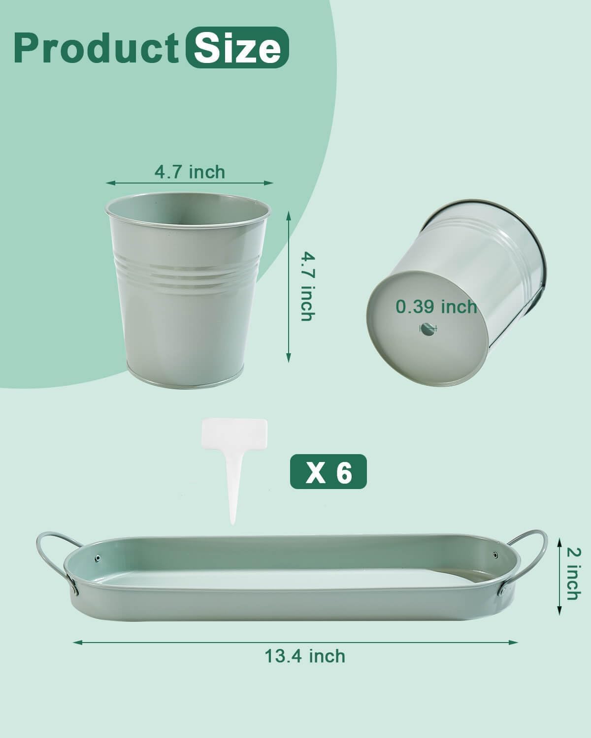 vensovo Indoor Herb Planter Set - Galvanized Windowsill Garden Pots with Tray & Drainage, Set of 3 Metal Window Planters for Kitchen & Outdoor Use, Light Green