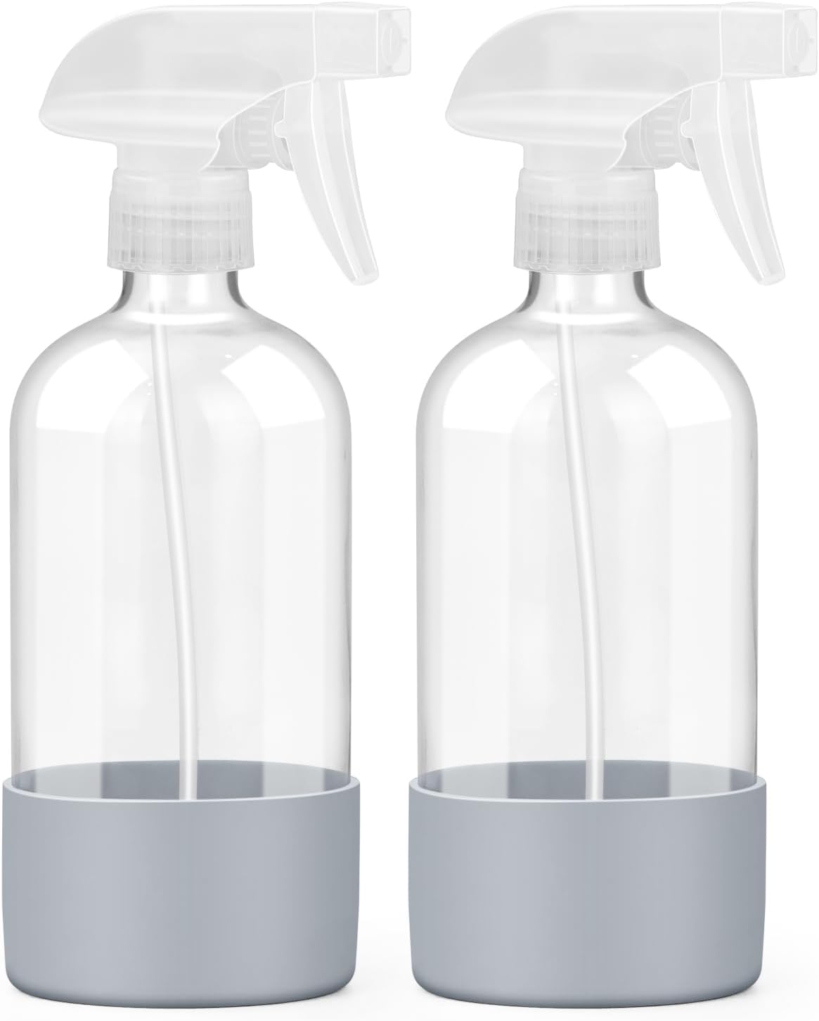 2 Pack Glass Spray Bottles with Silicone Sleeve, 16 oz Empty Refillable Containers with Adjustable Spray Nozzles, Spray Bottles for Hair, Cleaning Solutions and Plants