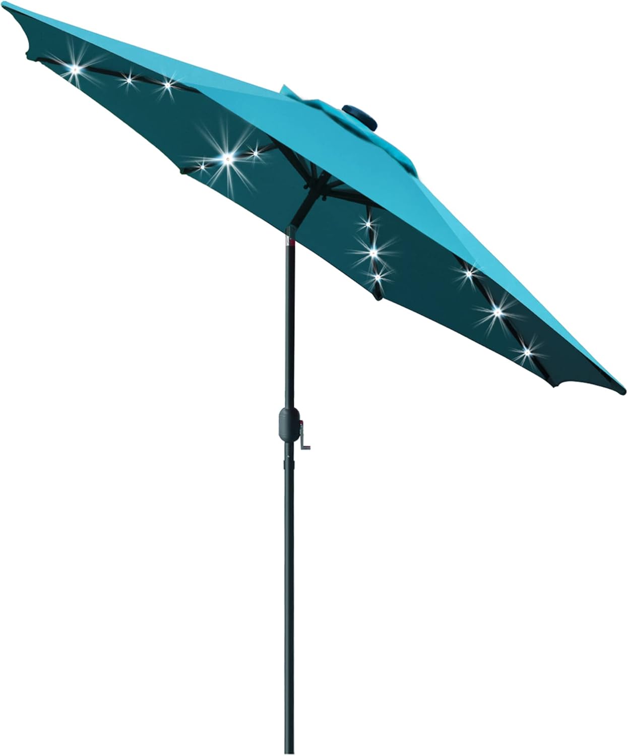 Sunnyglade 9' Solar LED Lighted Patio Umbrella with 8 Ribs/Tilt Adjustment and Crank Lift System (Teal Blue)