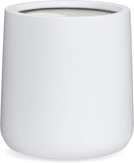 14" H x 13.7" D Conico Fiberstone Round Planter with Drainage Hole, Smooth Finishes, Weather Resistant for Indoor and Outdoor Use, Included 2 Extra Coco Mats (White, 10.6" Pot Opening)