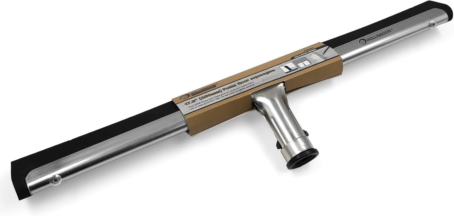 ROLLINGDOG 17.5" Foam Floor Squeegee with Dual EDPM Blades Attachable Extension Pole for Window,Floors and Tile Cleaning