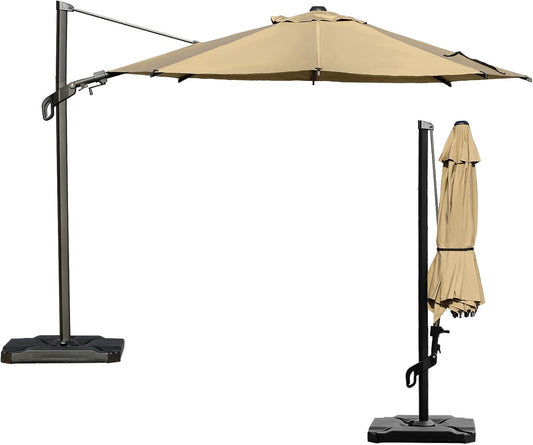 Abba Patio 10FT Vienna Offset Patio Umbrella Outdoor Cantilever Umbrella with 360° Rotation Design and Easy Tilt Adjustment UV 50+ Protection 8 Ribs for Backyard Garden Deck Pool Patio, Brown
