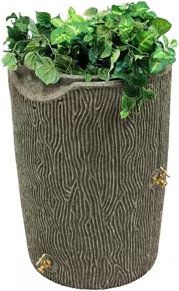 Impressions Bark 50-Gallon Rain Barrel, Wood Grain Design, Decorative Water Collection Tank (Sandstone)