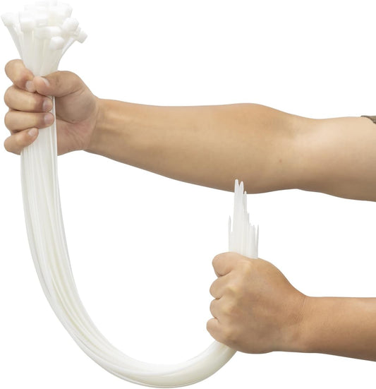 XINGO 24 inch White Long Zip Ties Heavy Duty 100 PCS, 200LBS Ultra Strong Plastic Wire Ties, Large Cable Ties Extra Long Tie Wraps, Indoor and Outdoor UV Resistant