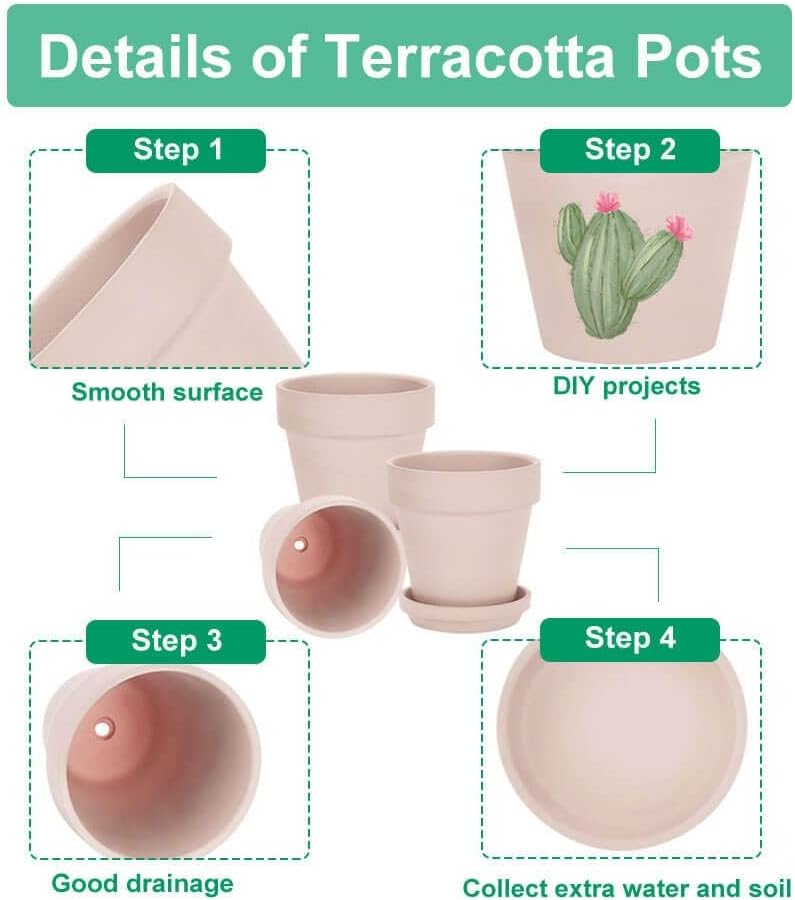 vensovo 6 Inch Pink Terracotta & Clay Pots for Plant with Saucer - 4 Pack Medium Terra Cotta Planter with Drainage Hole, Flowerpot for Indoor Outdoor Plants, Crafts, Wedding Favor