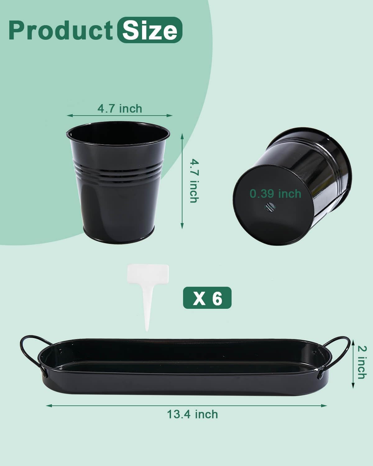 vensovo Indoor Herb Planter Set - Galvanized Windowsill Garden Pots with Tray & Drainage, Set of 3 Metal Window Planters for Kitchen & Outdoor Use, Black