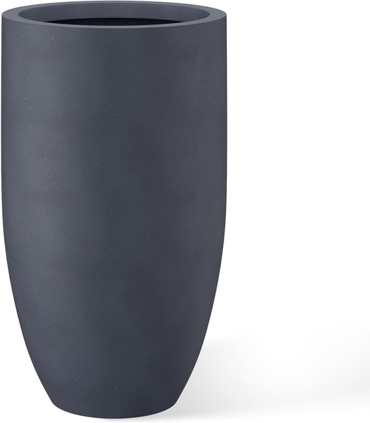 Kante 24 Inch Tall Round Concrete Planter, Large Indoor Outdoor Plant Pots with Drainage Hole and Rubber Plug, Modern Decorative Garden Pots for Home Patio Porch, Charcoal