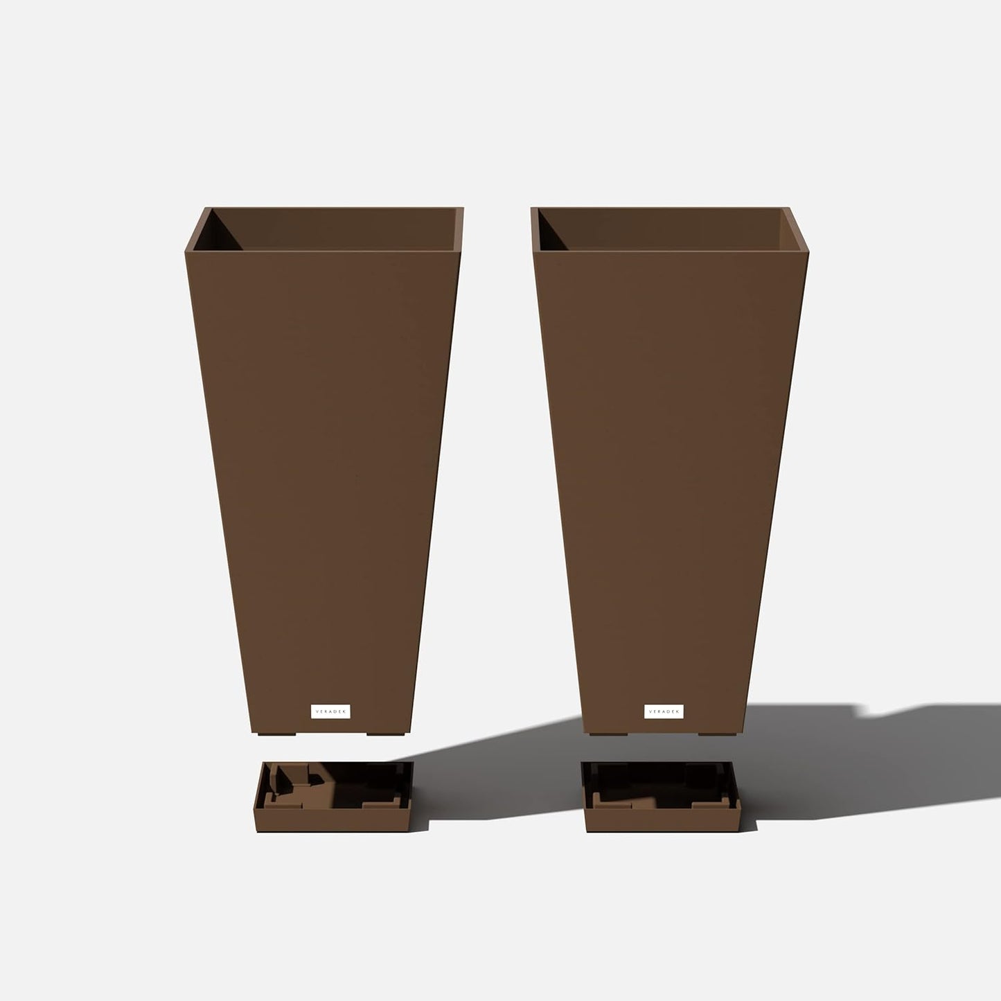 Veradek V-Resin Indoor/Outdoor Taper Planter (Espresso, 26 inch - 2 Pack with 2 Saucer Trays)