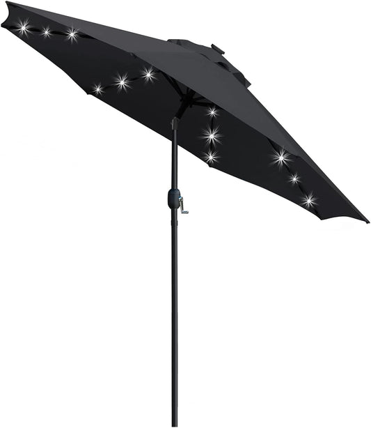 Sunnyglade 9' Solar LED Lighted Patio Umbrella with 8 Ribs/Tilt Adjustment and Crank Lift System (Black)