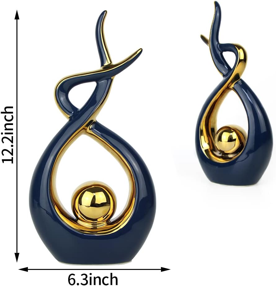Norrclp Home Decor Modern Abstract Art Ceramic Statue Table Decorations for Dining Room Living Room Office Centerpiece (Blue and Gold, Large)