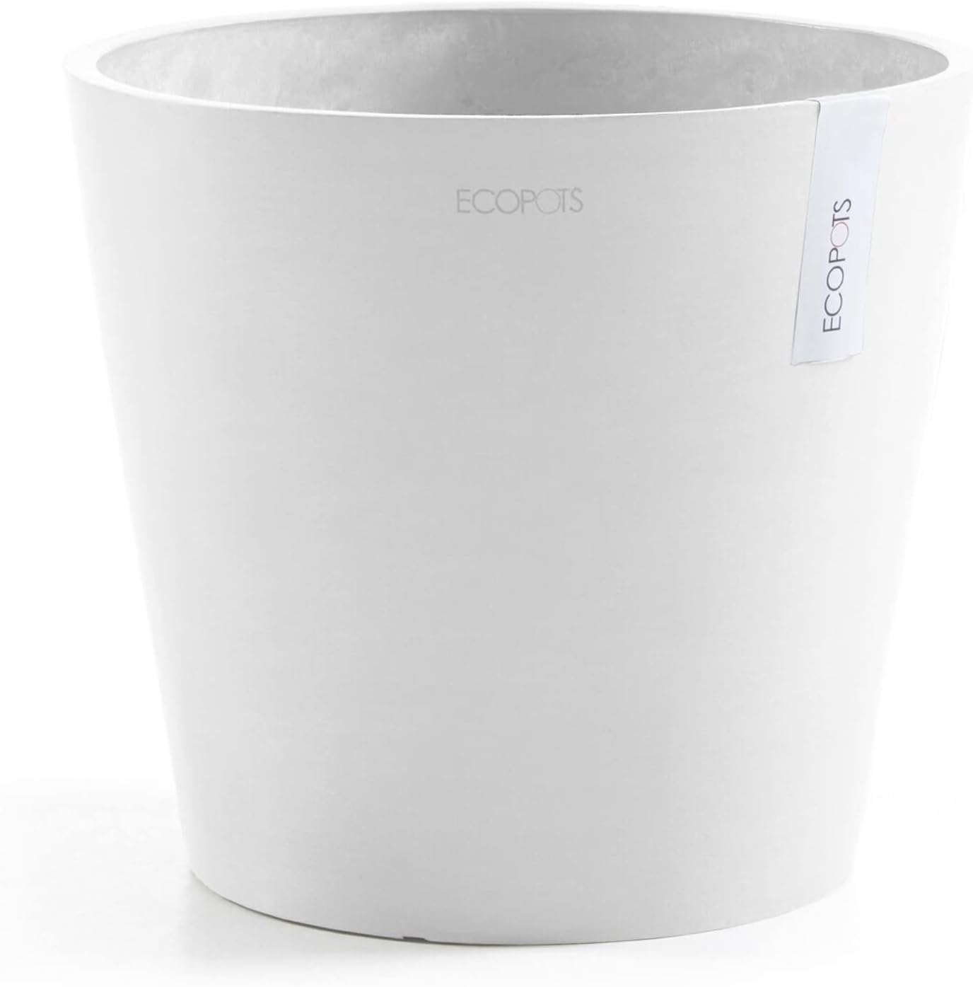 Ecopots Amsterdam Durable Modern Round Indoor/Outdoor Recycled-Based Composite Flower Pot Planter, Pure White, 10"