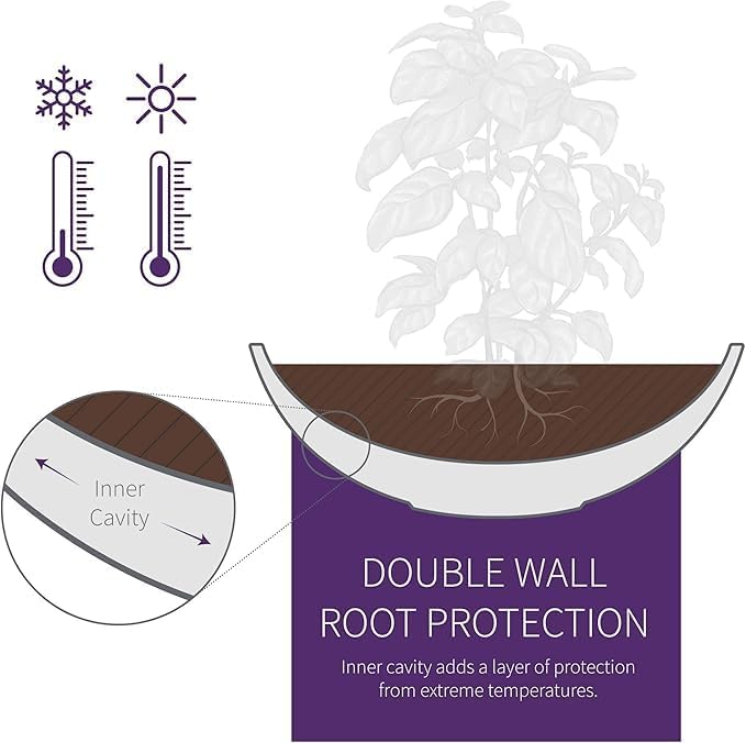 Crescent Garden Extra Large Outdoor Planter Bowl with Drain Hole for Water Gardens, Fountain, Landscaping - 40" W x 15" H (Caviar Black)