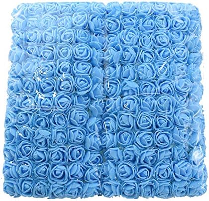Mini Fake Rose Flower Heads 144pcs Artificial Roses Heads for Wedding Bridesmaid Bridal Bouquets Centerpieces, Party Decoration, Home Office Decor (Light Blue)