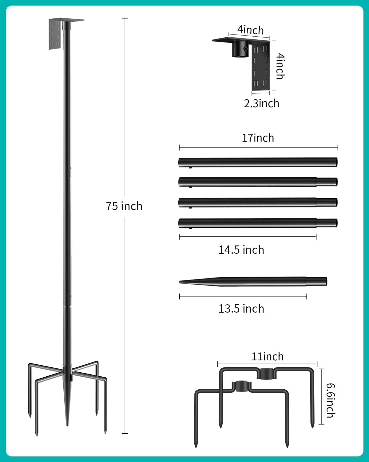 Bird Feeder Pole – 75 Inch Height Bird House Pole with 1-Inch Dia Heavy Duty for Birdfeeders, Feeding Stand with Mount Kit for Outdoor, Slip-Fit Connection