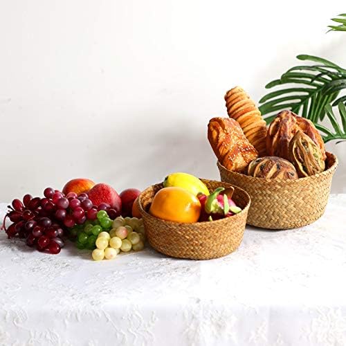 Patelai 3 Set Seagrass Belly Storage Basket Woven Plant Pot Holder with Handles for Plants Picnic Grocery Laundry(Natural Color)