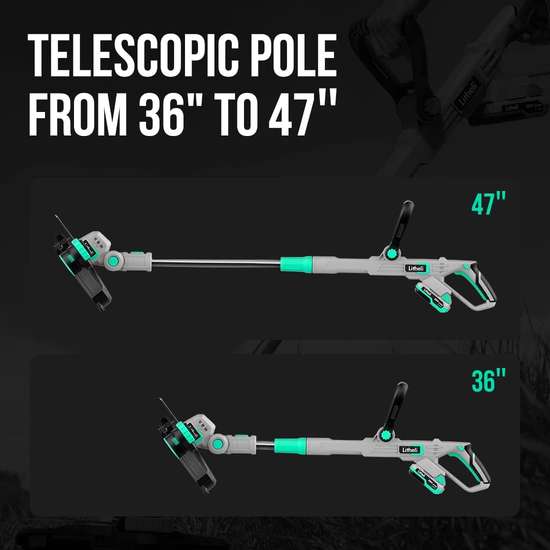 Litheli 12.1 Inch Cordless String Trimmer/Edger, 20V Weed Wacker Eater Battery Powered Grass Trimmer with Auto-Feed for Lawn Trimming/Edging, with 2.0Ah Battery and Charger Included