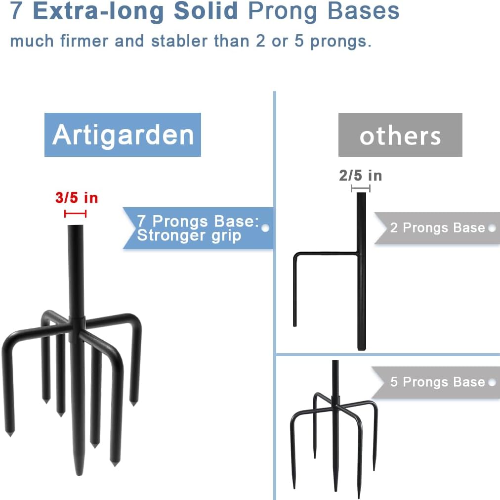 108 inch Outdoor Shepherd Hook with 7 Prong Base (1 Pack), Adjustable Heavy Duty Garden Hanging Stake for Bird Feeder Solar Light Plant Hanger Wedding Decor, Matte Black