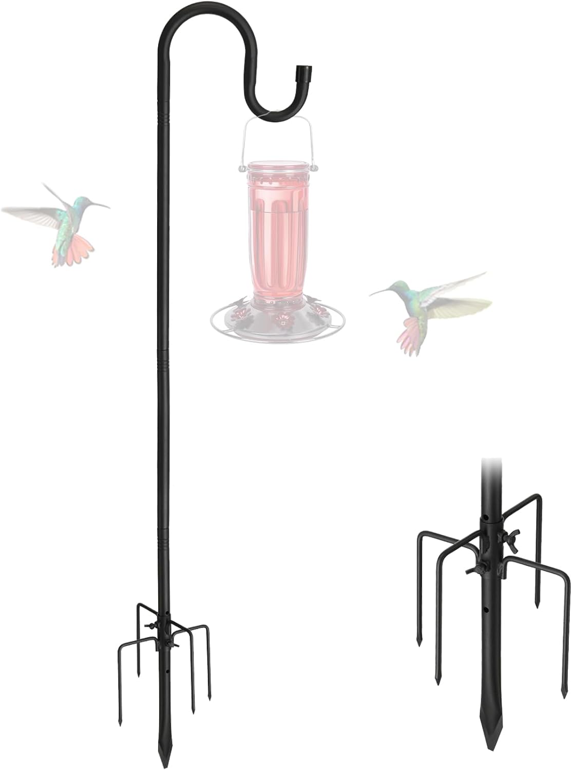 Bird Feeder Pole, 62" Shepherds Hooks for Outdoor, Hummingbird Feeders Stand Heavy Duty with Stable 5-Prong Base, Hanging Plant Shepherd Hook Hanger Stick for Outside Garden Yard Wedding