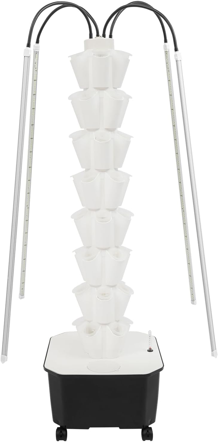 Hydroponic Tower, Vertical Planter Tower, 40 Planting Holes Water Planting Growing System Kit, Hydroponics Growing System Container with LED Grow Light for Herbs, Fruits and Vegetables