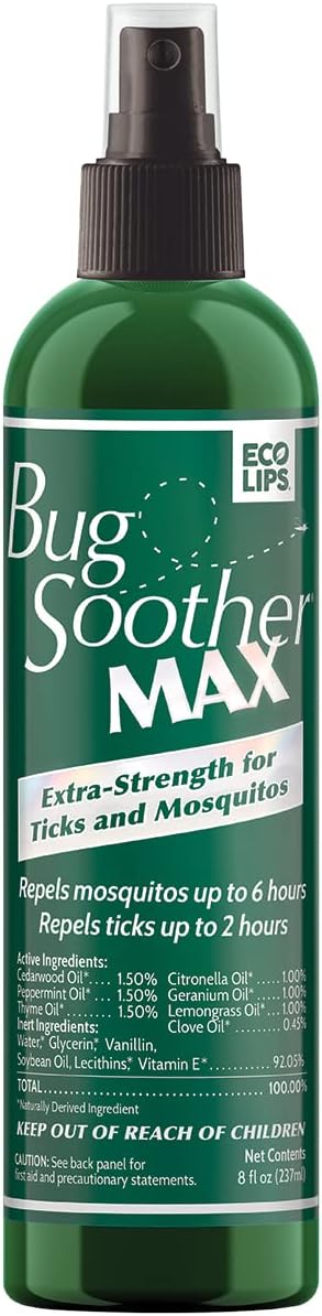 Bug Soother MAX - Natural Gnat, Tick, and Mosquito Repellent, 8 fl oz Bug Spray Deterrent - DEET-Free Safe for Adults and The Environment - Made in USA