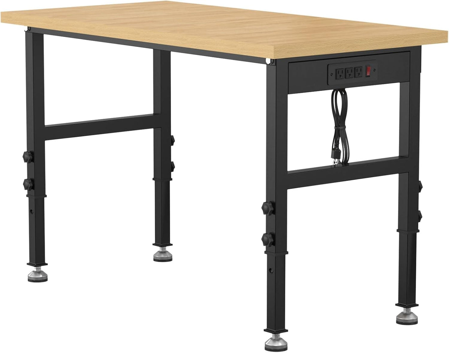 48" Adjustable Workbench,Heavy-Duty Work Table,3000 LBS Load Capacity Particleboard Hardwood Workstation Outlets with Power Strips and Fixed feet,for Workshop, Garage