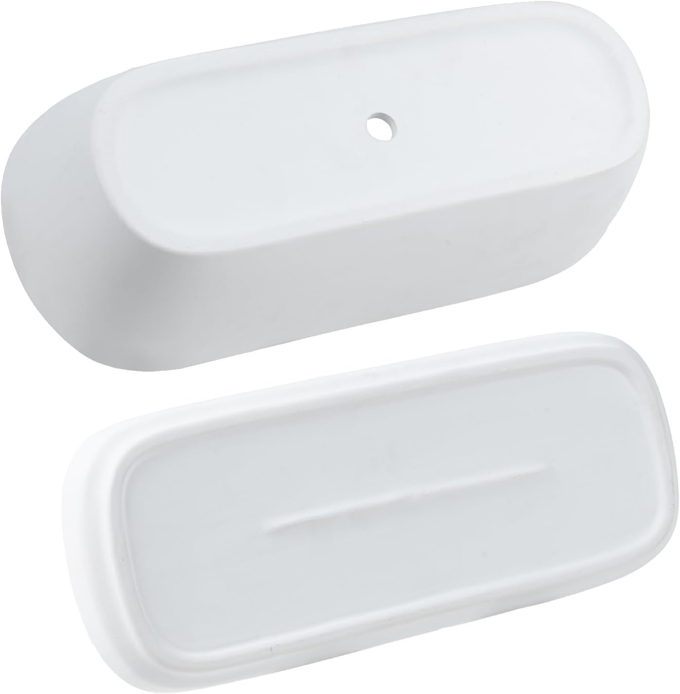 MyGift 14 Inch Oval Modern Matte White Ceramic Succulent Planter Pot with Drainage Hole and Removable Saucer, Decorative Indoor House Plant Container for Flowers, Cactus, Herbs