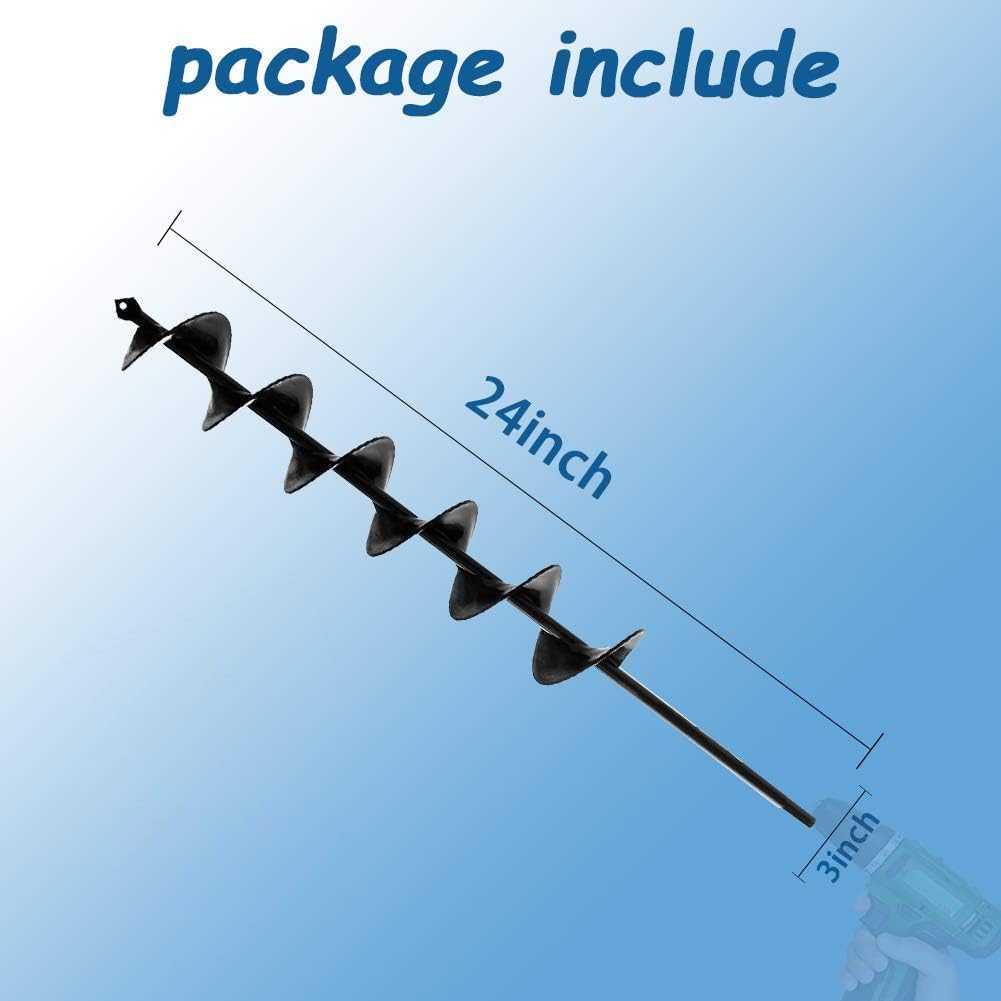 Auger Drill Bit for Planting - 3 x 24 inch Plant Auger for Cordless Drill - Bulb Planter Tool for Bulbs Planting&Holes Digging - 3/8" Hex Drive Drill