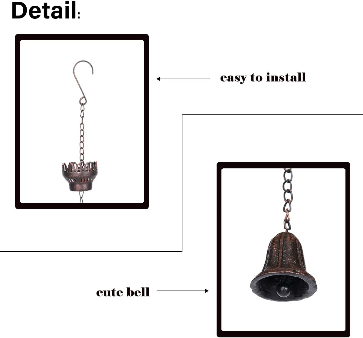 8.5Ft Hummingbird and Cup Rain Chain Outdoor Decorative Rain Gutter Drain Rain Catcher Gutter Chain with Bell