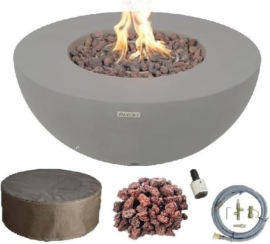 AMS Fireplace | Modeno | Roca | Firepit Table | Cover and Lava Rocks Included | (Fuel: Natural Gas - Light Gray)