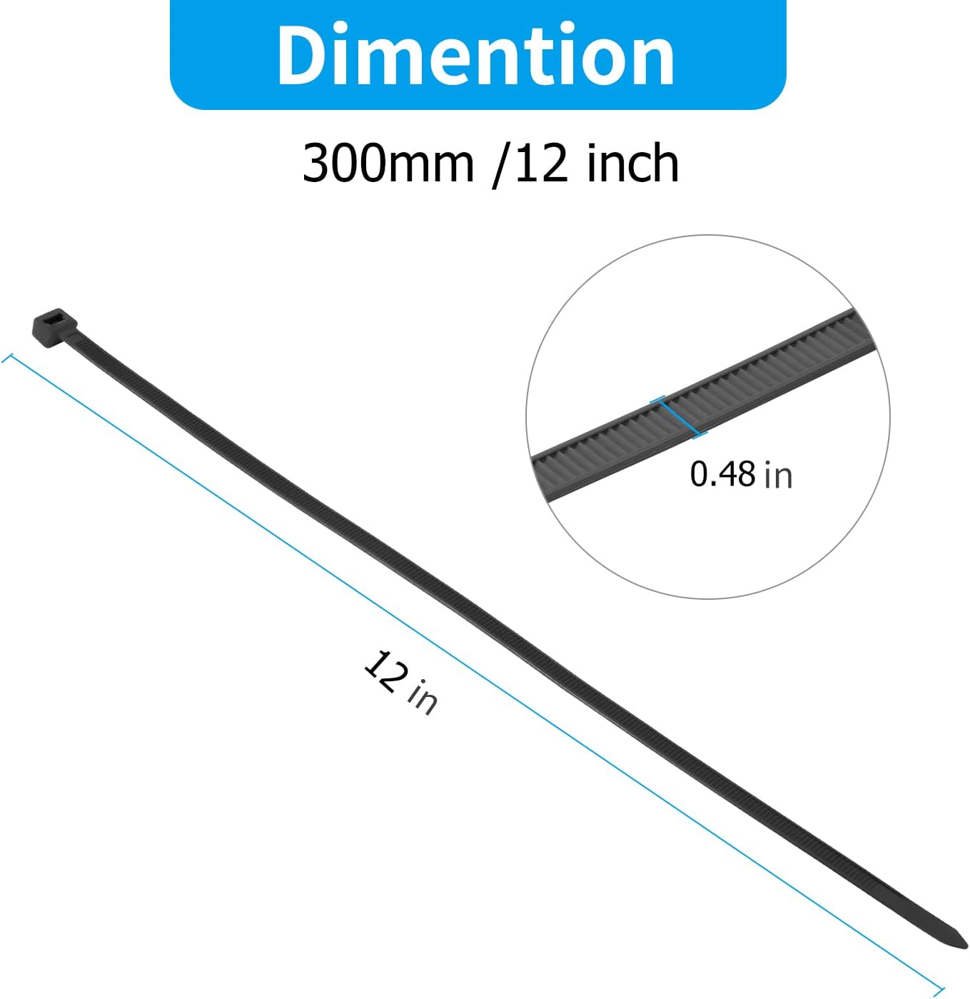 XINGO 12 inch White Zip Ties Heavy Duty 80 PCS, 250 LBS Ultra Strong Plastic Wire Ties, Large Cable Ties Extra Long Tie Wraps, Indoor and Outdoor UV Resistant