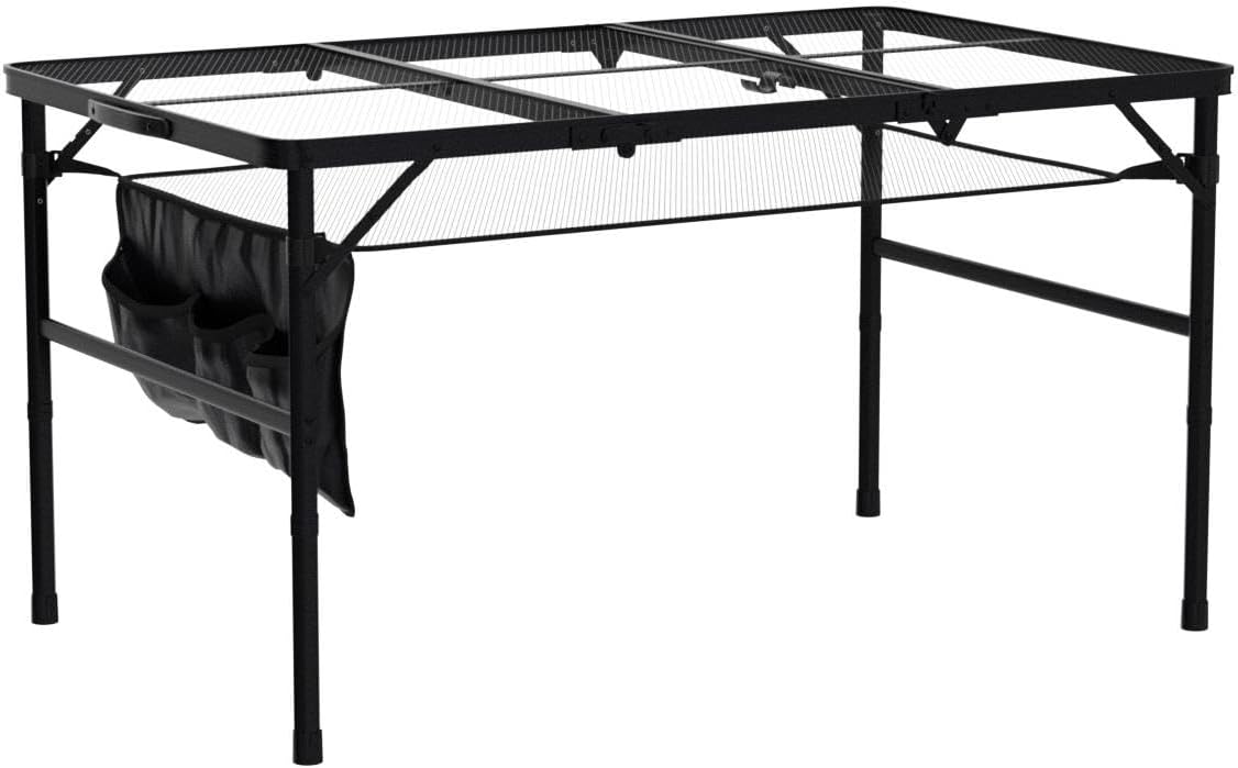 Nice C Table for Grill, Outdoor Table, Camping Cooking Picnic Tables, Card Tables Adjustable Height, Mesh Bag, Carry Handle (47.3” x 23.7“ x 14.7”/24.2“ Black)