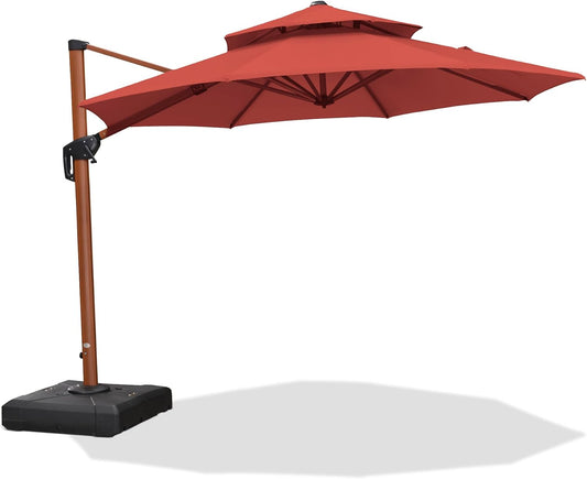 PURPLE LEAF 10ft Patio Umbrella Outdoor Round Umbrellas Large Cantilever Umbrella Windproof Offset Umbrellas Heavy Duty Sun Umbrella for Garden Deck Pool Patio, Brick Red