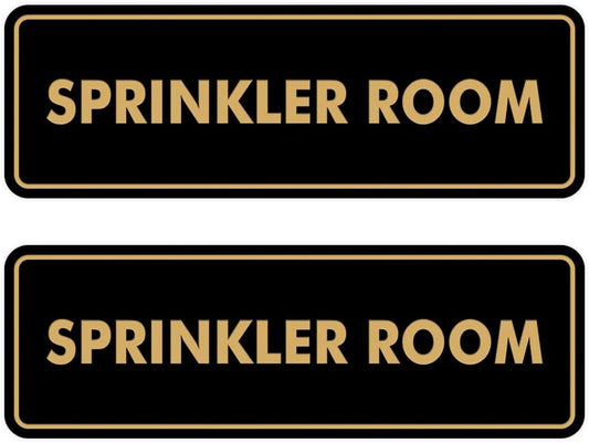 Signs ByLITA Standard Sprinkler Room Sign (Black Gold) - Large 2 Pack