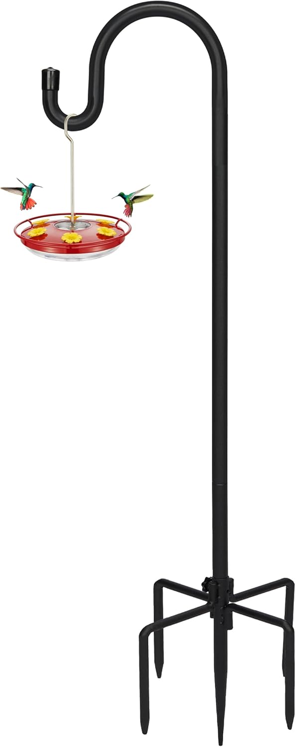 Kingsyard Adjustable Shepherd Hooks for Outdoor - 92 INCH Heavy Duty Bird Feeder Pole with 5 Prong Base, Hummingbird Feeder Stand, Garden Plant Baskets, Weddings Decor, Solar Light Lanterns