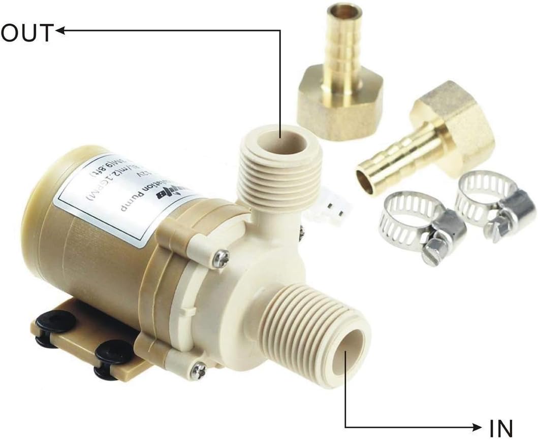 bayite BYT-7A015 DC 12V Solar Hot Water Heater Circulation Pump with DC Power Supply Adapter Low Noise 3M Head 8LPM 2.1GPM