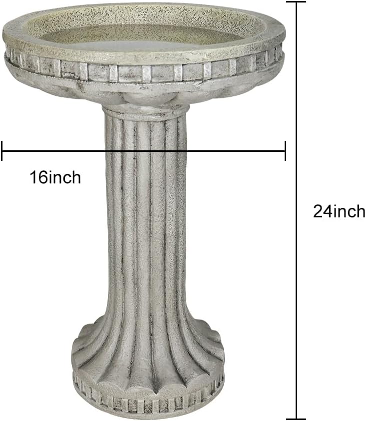 watnature 24 Inch Height Outdoor Bird Bath - Fibre Reinforced Concrete Large Bird Bath Stylish with Modern Pedestal for Garden, Patio, Backyard, Lawn - 16”W X 24”H Contemporary Birdbaths & Supports