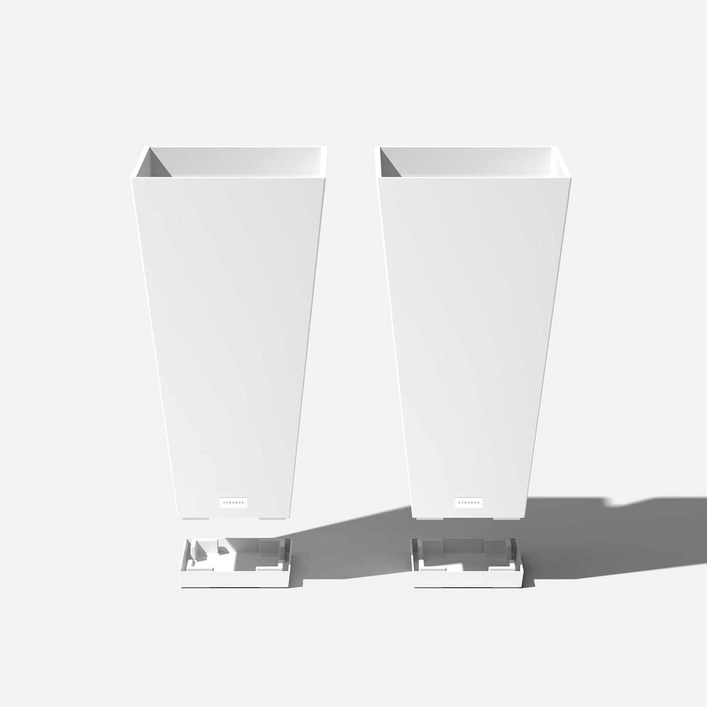 Veradek V-Resin Indoor/Outdoor Taper Planter (White, 26 inch - 2 Pack with 2 Saucer Trays)