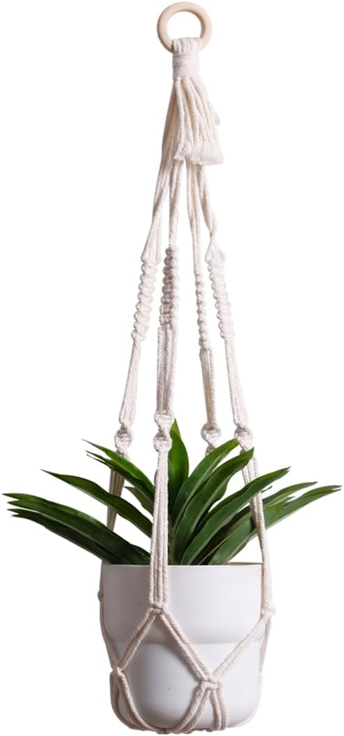 Artilady Plant Hanger Indoor Macrame Hanging Planters for Plants Holder Boho White Basket No Tassels Farmhouse Rustic Window Wall Decor