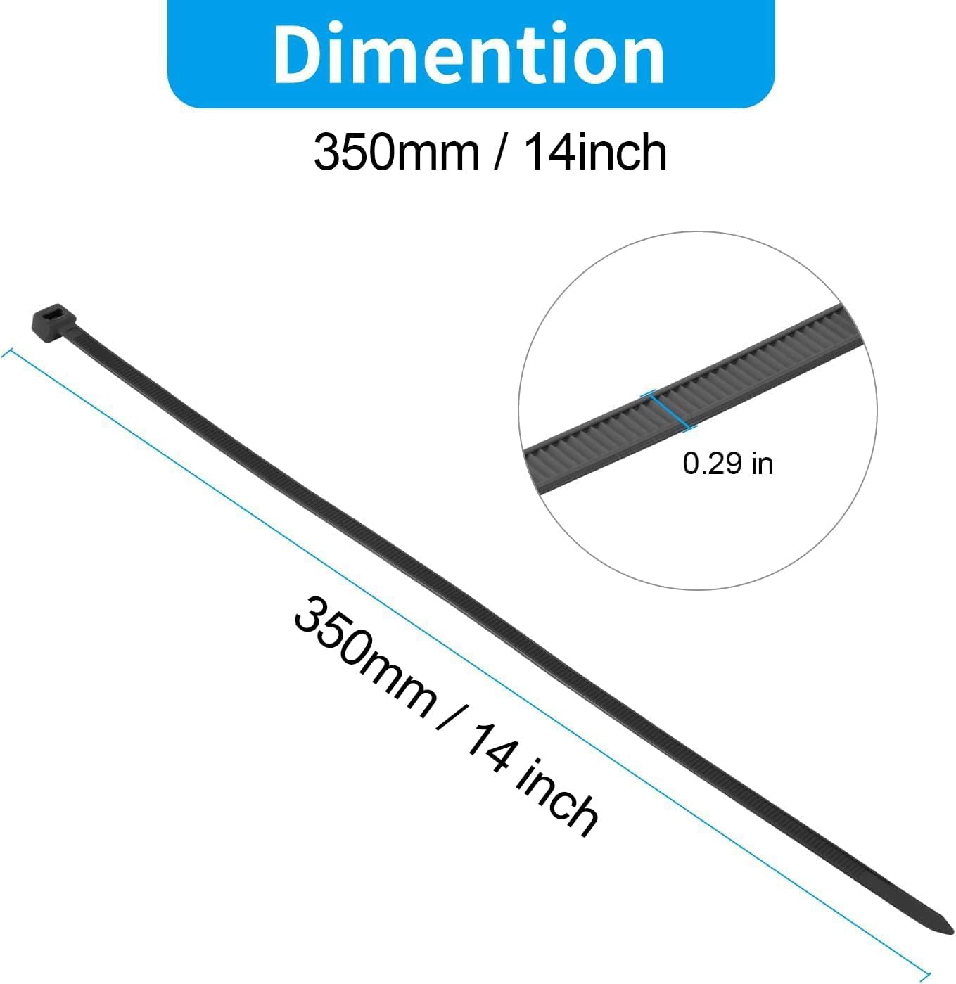 XINGO 14 Inch Blue Zip Ties Heavy Duty 100 Pack, 120 LBS Tensile Strength, Premium Nylon Cable Wire Ties, Self-locking Plastic Ties for Indoor and Outdoor Use