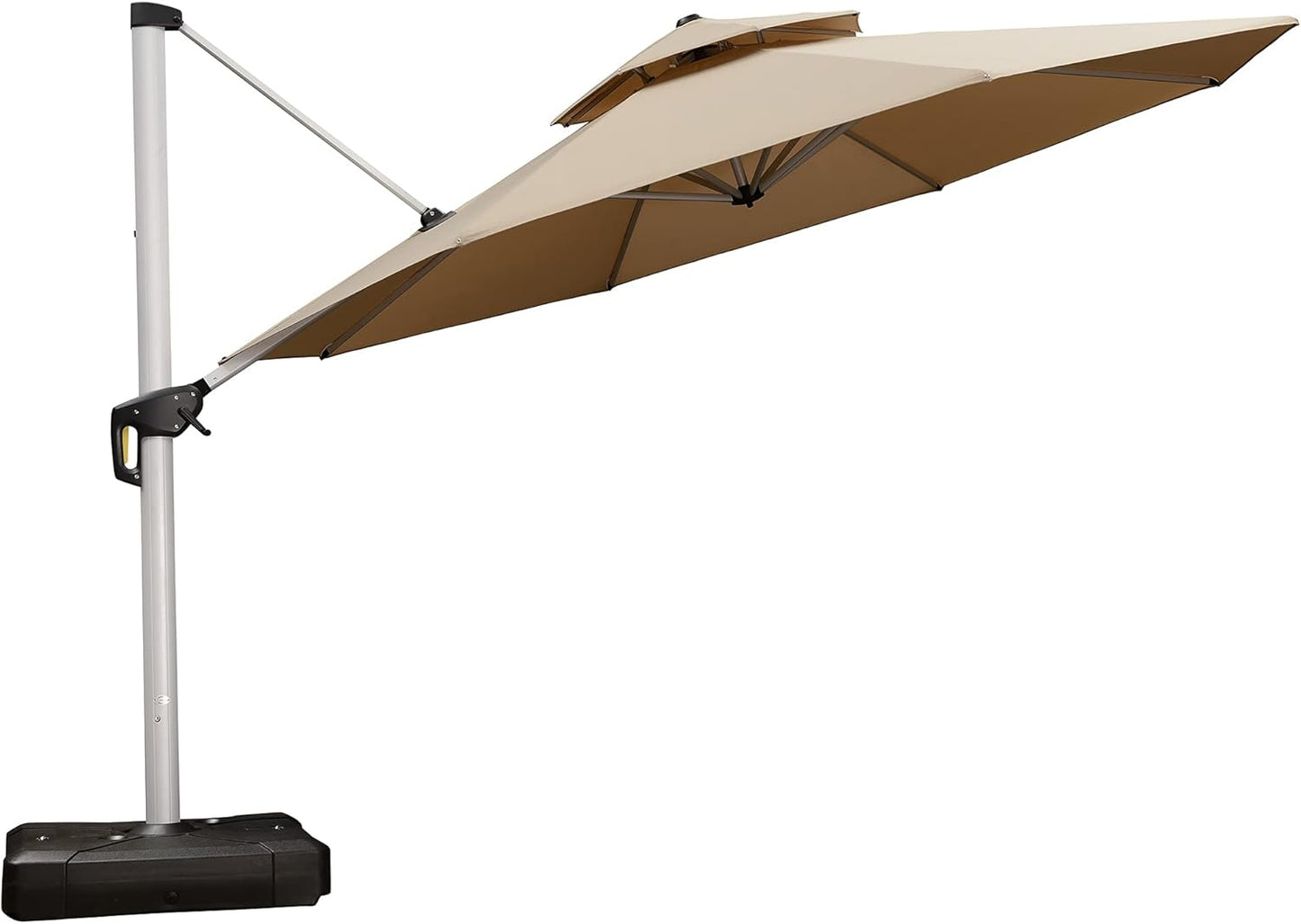 PURPLE LEAF 13 Feet Double Top Round Deluxe Patio Umbrella Offset Hanging Umbrella Outdoor Market Umbrella Garden Umbrella, Beige