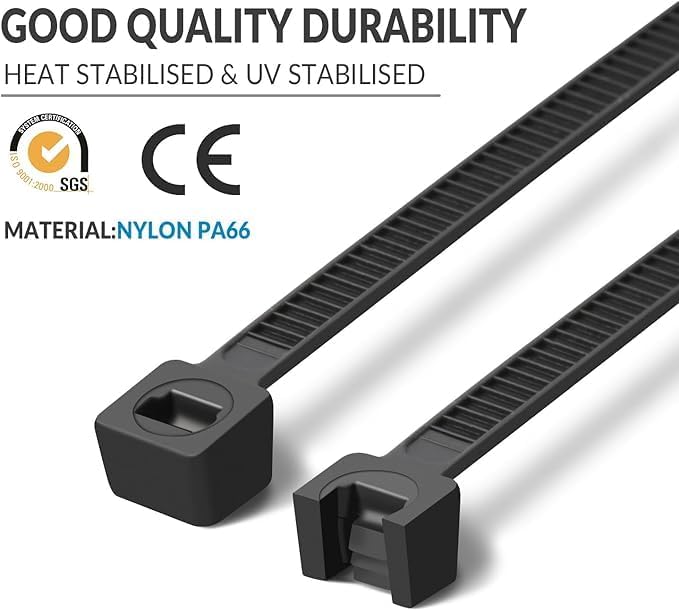 XINGO 12 Inch Black Zip Ties Heavy Duty 100 Pack, 120 LBS Tensile Strength, Premium Nylon Cable Wire Ties, Self-locking Plastic Ties for Indoor and Outdoor Use