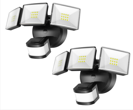 OREiN 2 Pack Motion Sensor Outdoor Lights, 3500LM/26W and 240° Big Motion Sensor, Dusk to Dawn Flood Lights Outdoor IP65 Waterproof 3 Modes LED Security Light for Front Door, Yard, Black (Hardwired)