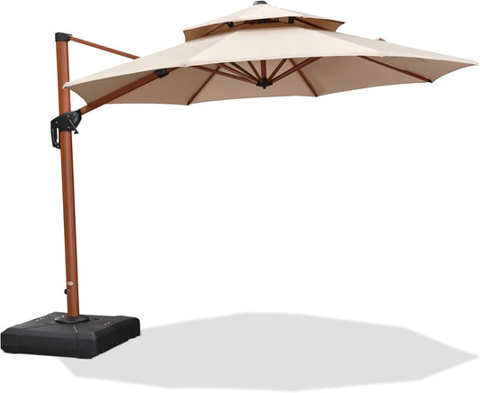 PURPLE LEAF 10ft Patio Umbrella Outdoor Round Umbrellas Large Cantilever Umbrella Windproof Offset Umbrellas Heavy Duty Sun Umbrella for Garden Deck Pool Patio, Beige