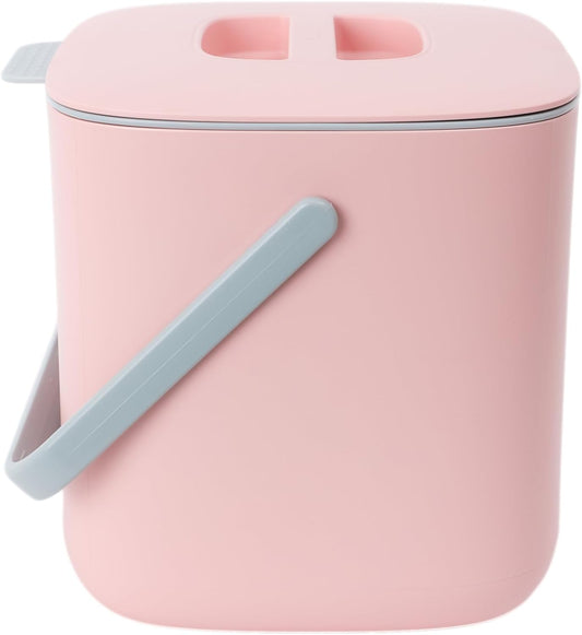 Blue Ginkgo Kitchen Compost Bin [2.6L / 0.69 GAL] – Filter-Free, Odor-Tight Countertop Food Waste Pail with Handle (Made in Korea, Pink)