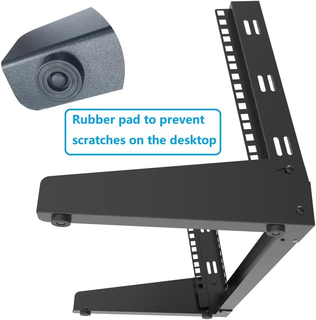 JINGCHENGMEI 6U Desktop Network Rack 19 inches Small Open Frame Rack 2 Post Free-Standing Tabletop Rack for Patch Panel, Data, AV, IT,Studio or Computer Equipment (6U)